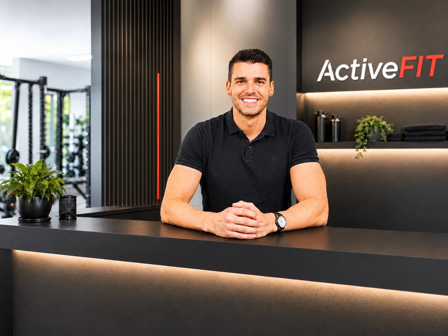 Betreiber von ActiveFIT Hard am Empfangstresen des Studios